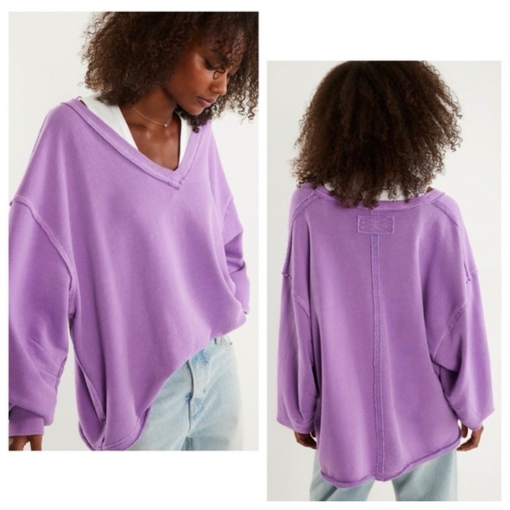 Free People We The Free Venice V-Neck Sweatshirt Women's XS Purple Oversized